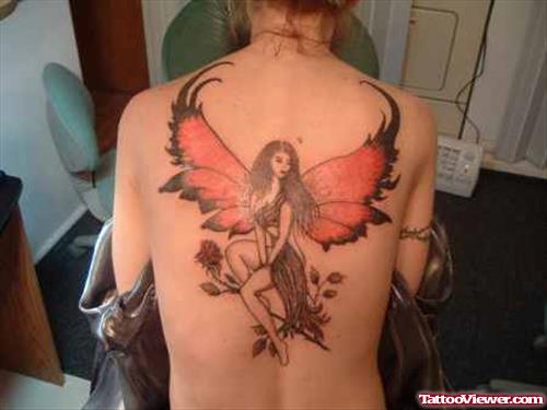 Color Gothic Fairy Tattoo On Back Body