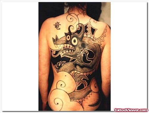 Gothic Tattoo On Girl Back Body