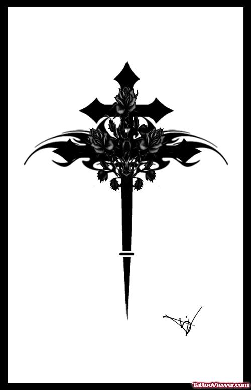 Gothic Sword Cross Tattoo Design
