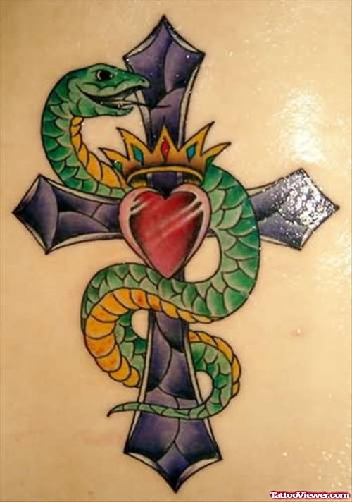 Gothic Snake And Cross Tattoo