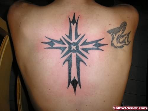 Tribal Cross Back Body Tattoo