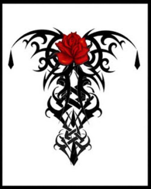 Red Rose and Tribal Gothic Tattoo