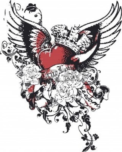 Attractive Winged Gothic Heart Tattoo Design