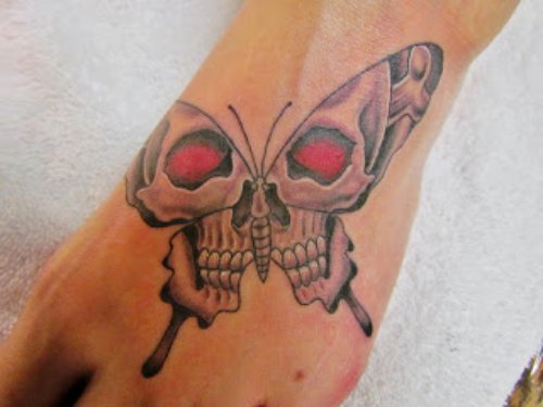 Gothic Butterfly Tattoo On Left Foot