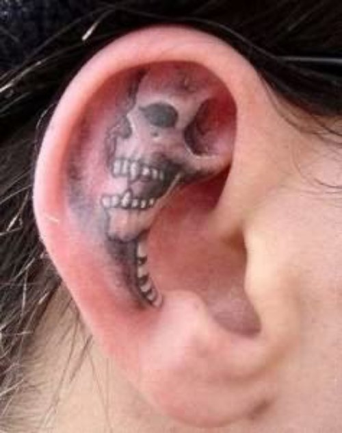 Gothic Skull Tattoo In Ear
