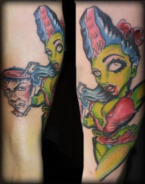 Colored Gothic Pinup Girl Tattoo