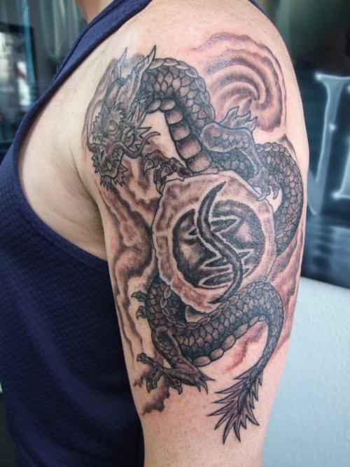 Gothic Dragon Tattoo On Left Half Sleeve