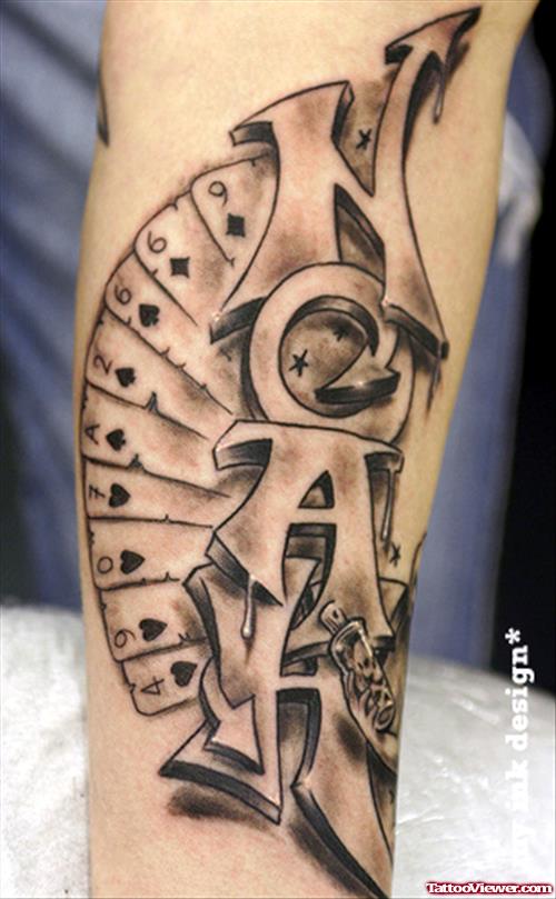 Grey Ink cards and Graffiti Tattoo On Sleeve