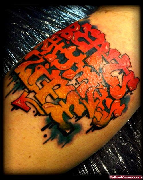 Color Ink Graffiti Tattoo On Bicep