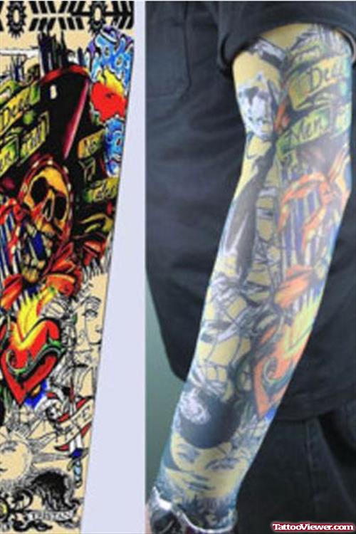 Awesome Color Graffiti Tattoo On Left Sleeve