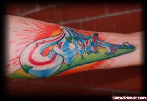 Colored Graffiti Tattoo On Right Sleeve