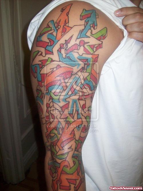 Right Sleeve Color Ink Graffiti Tattoo