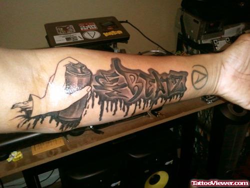 Best Grey Ink Graffiti Tattoo On Left Forearm
