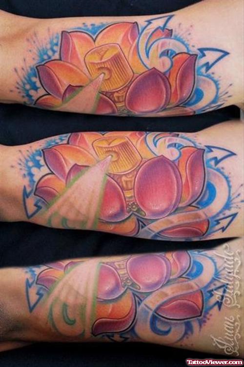 Awesome Color Flowers Graffiti Tattoos On Sleeve