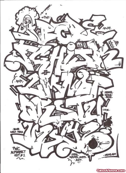 Grey Ink Graffiti Alphabets Tattoos Design