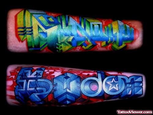 Charming Colored Graffiti Tattoos On Sleeve