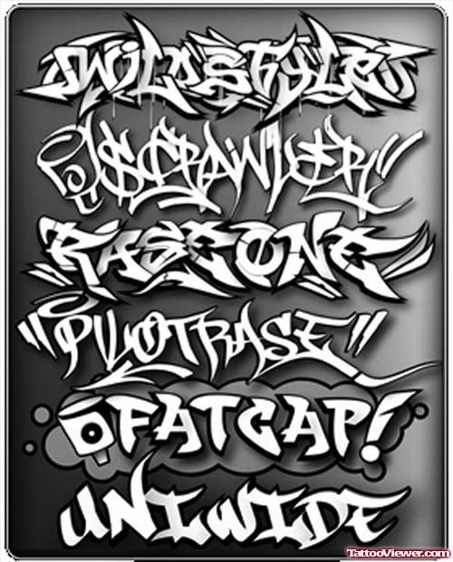 Awesome Grey Ink Graffiti Tattoo Designs