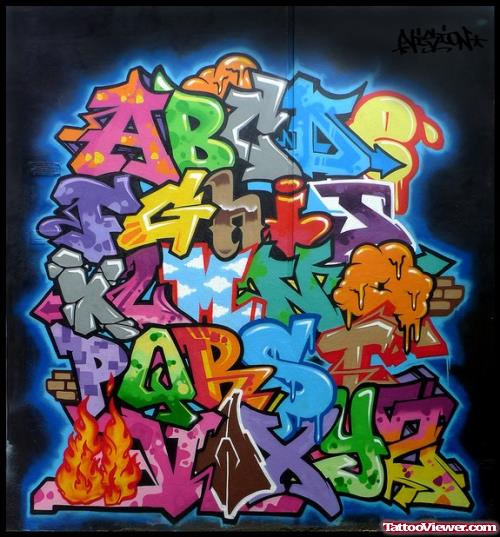 Amazing Colored Graffiti Alphabets Tattoo Design
