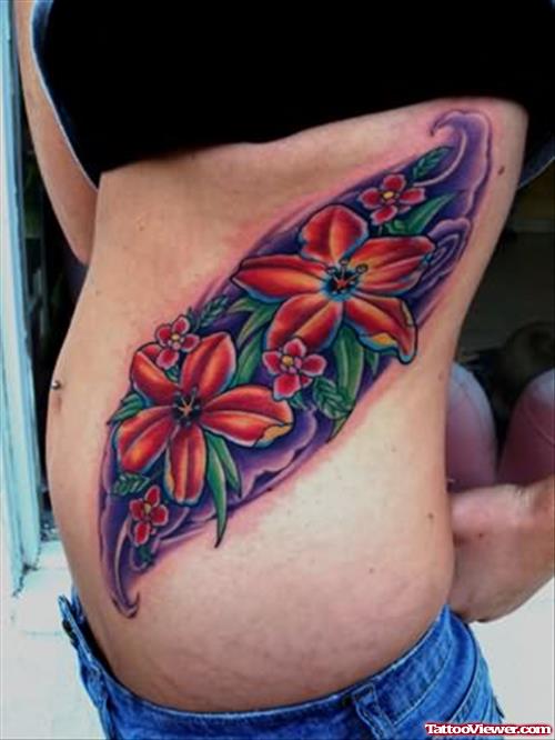 Flowers Tattoos On Side Rib