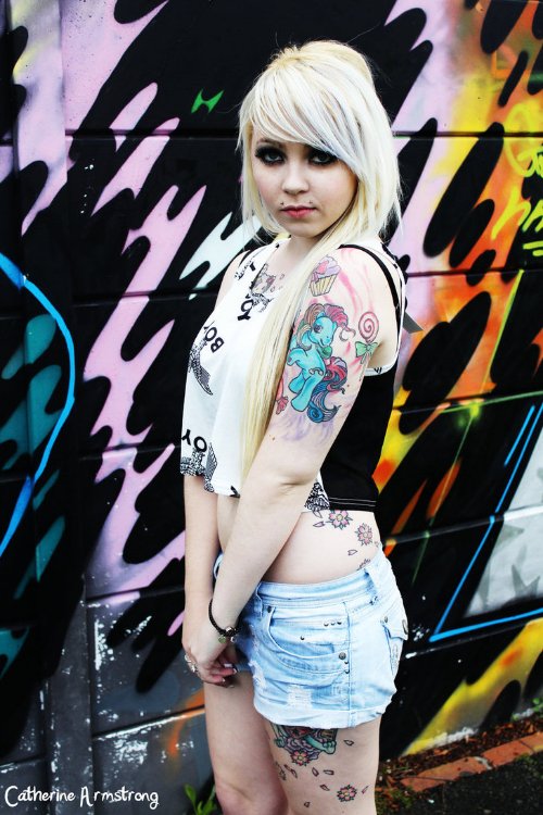 Girl Left Half Sleeve Graffiti Tattoo