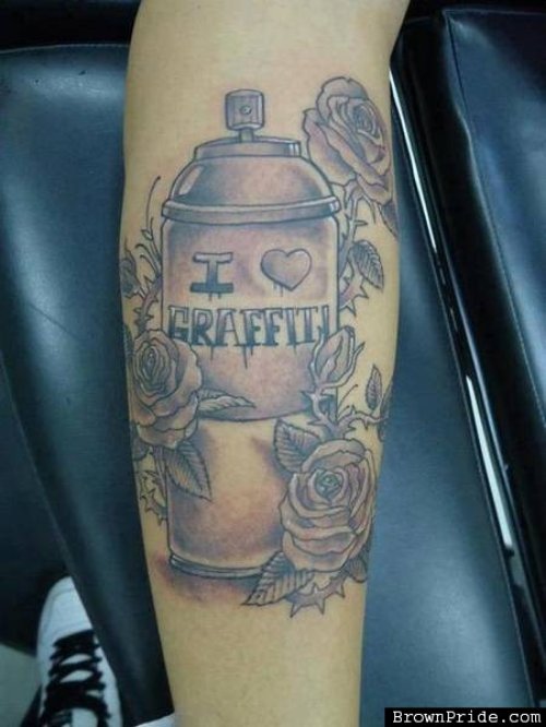 Cool Grey Ink Graffiti Tattoo On Sleeve