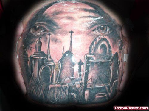Grey Ink Graveyard Eyes Tattoo Design