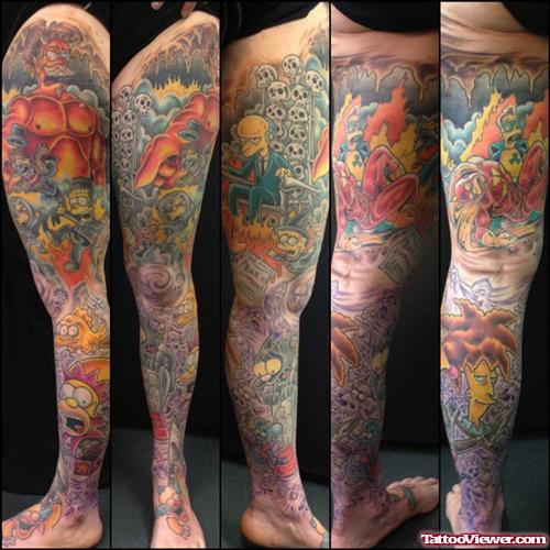 Graveyard Tattoo On Leg Sleeve