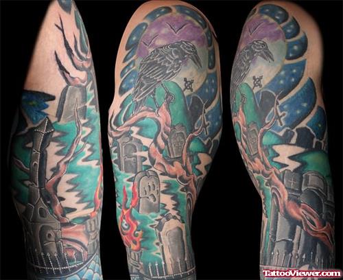 Amazing Color Dragon Graveyard Tattoo