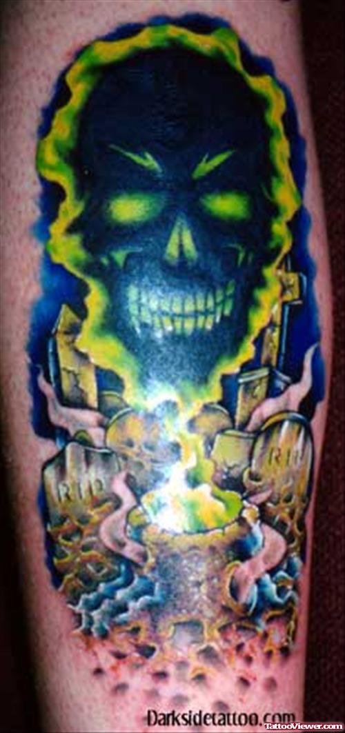 Scary Graveyard Tattoo On Sleeve