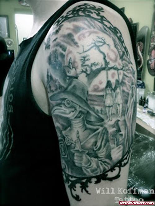 Best Left Half Sleeve Graveyard Tattoo