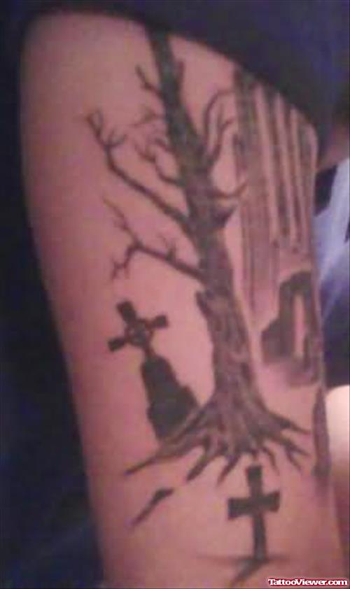Graveyard Big Tree Tattoo
