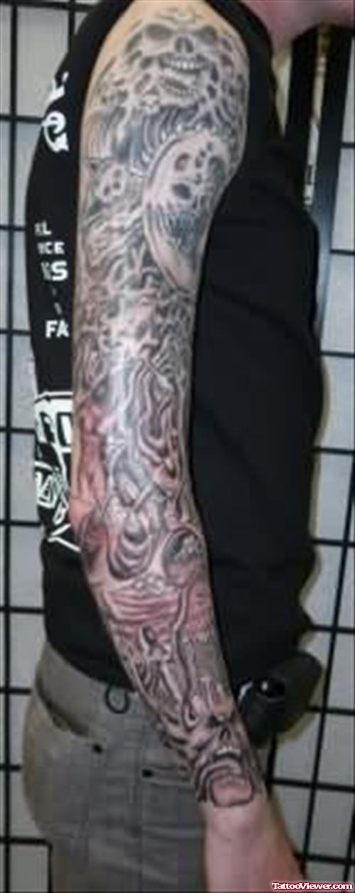 Graveyard Full Arm Tattoo