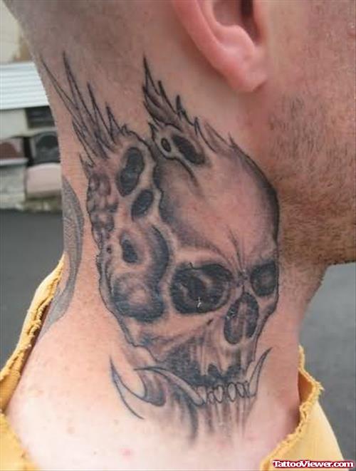 Skull Graveyard Tattoo On Neck.