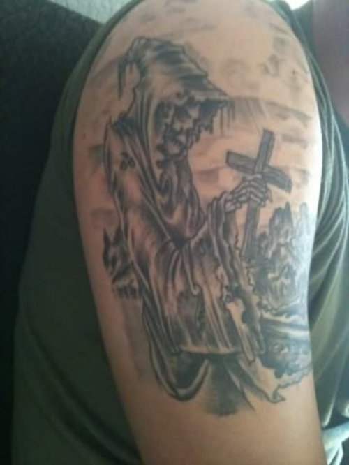 Amazing Cross Graveyard Tattoo