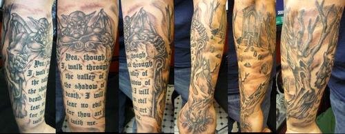 Graveyard Tattoo On Man Sleeve