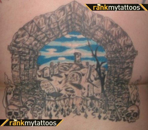 Amazing Graveyard Tattoo On Full Back
