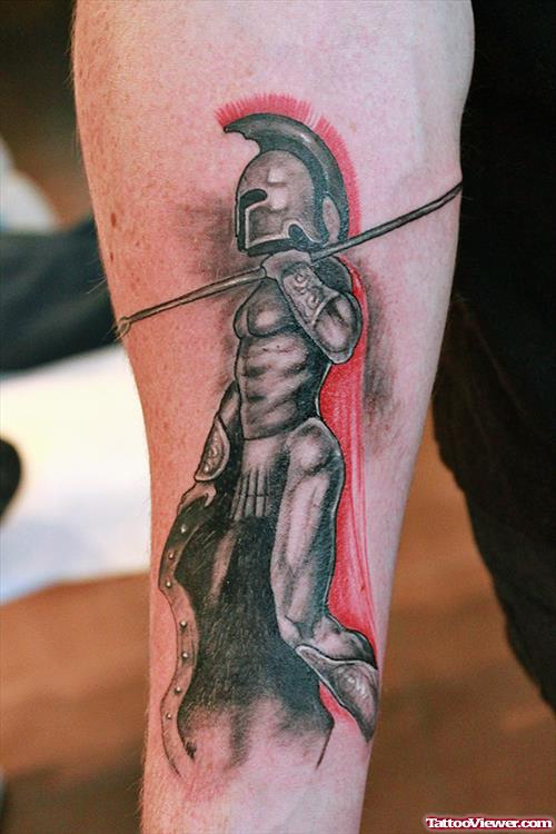 Amazing Grey Ink Greek Tattoo On Right Sleeve