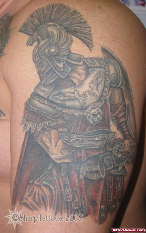 Amazing Man Left Half Sleeve Greek Tattoo
