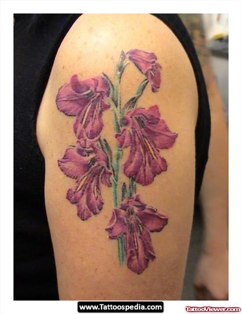 Color Flowers Greek Tattoo On Left Half Sleeve