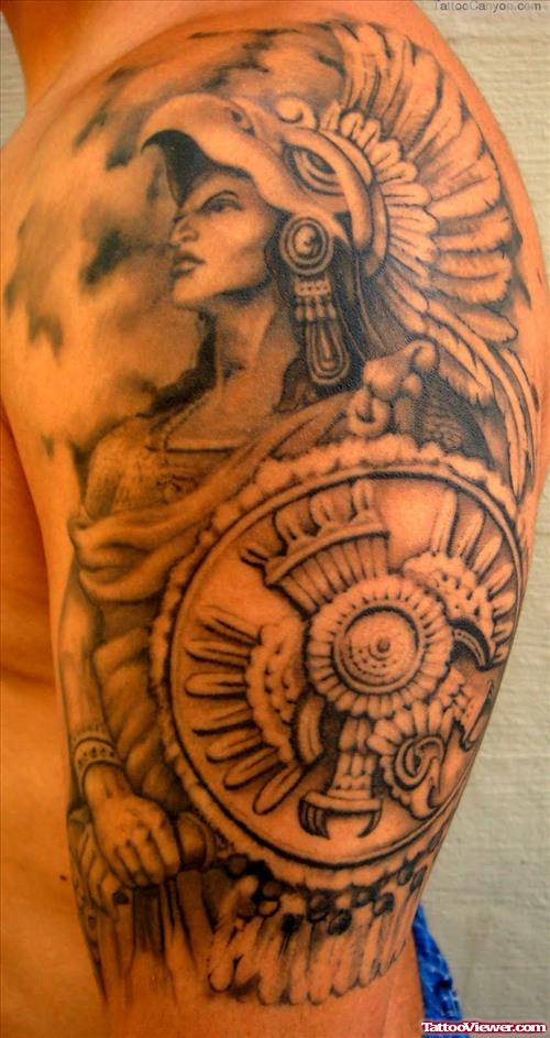 Man Left Half Sleeve Ancient Greek Warrior Tattoo