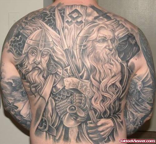 Awesome Grey Ink Greek Tattoo On Back