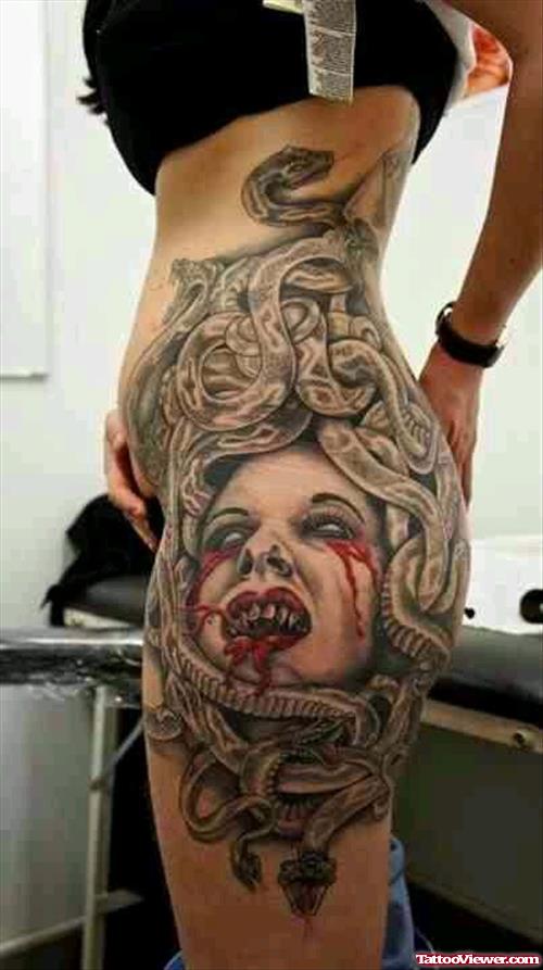Zombie Medusa Greek Tattoo On Side