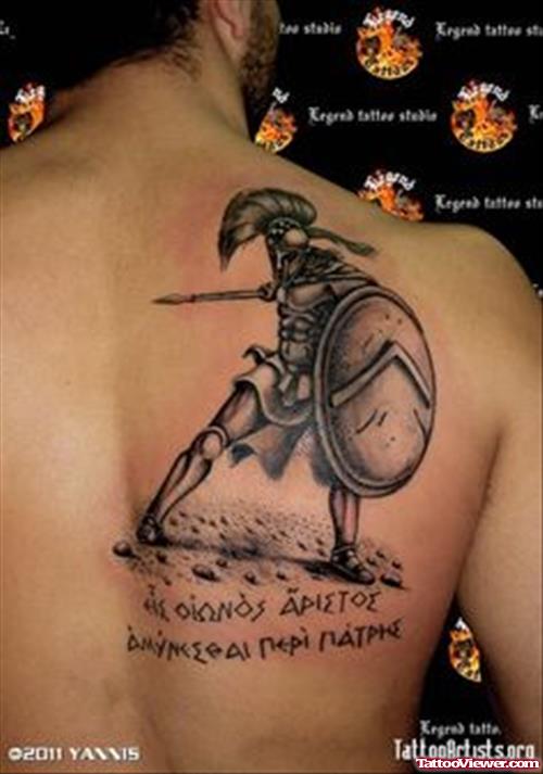 Greek Tattoo On Man Right Back Shoulder