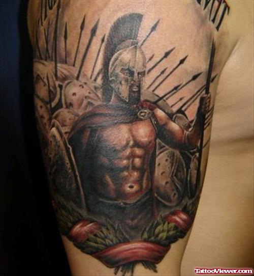 Greek Warrior Color Tattoo