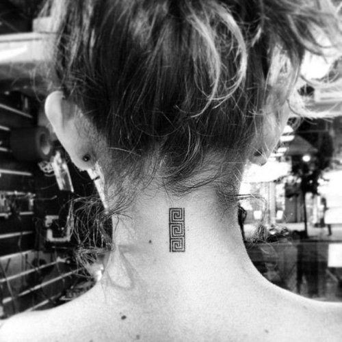 Girl With Greek Tattoo On Nape