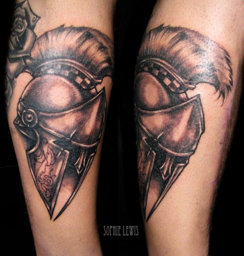 Amazing Grey Ink Greek Tattoo On Leg Sleeve