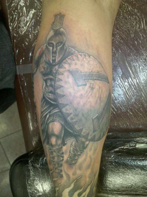 Spartan Warrior Greek Tattoo On Sleeve