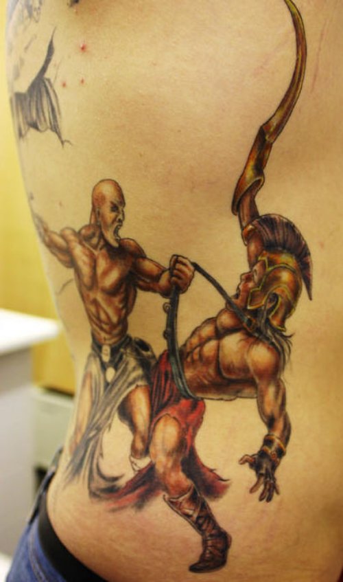 Color Ink Warriors Greek Tattoo On Side