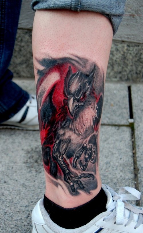 Dark ink Griffin Tattoo On Leg