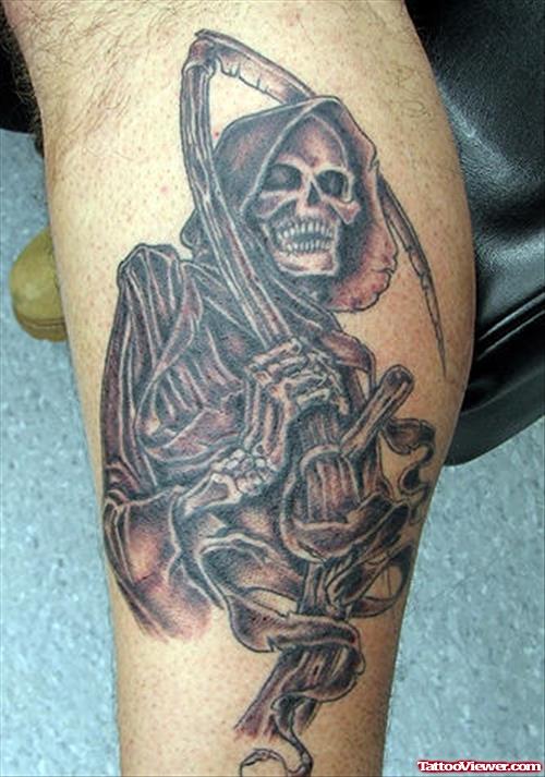 Grim Reaper Tattoo On Leg For Men